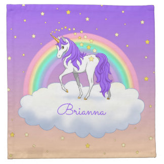 Pretty Purple Sweet Dreams Rainbow Unicorn Cloth Napkin