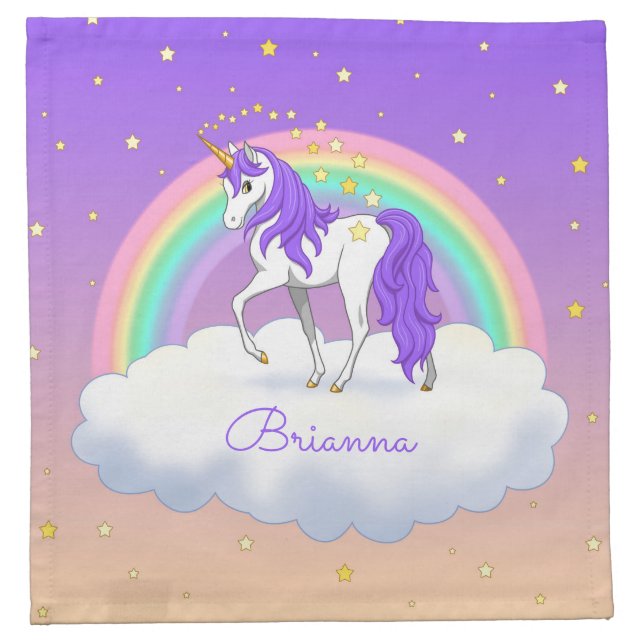 Pretty Purple Sweet Dreams Rainbow Unicorn Cloth Napkin (Front)
