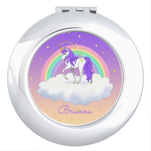 Pretty Purple Sweet Dreams Rainbow Unicorn Compact Mirror