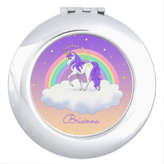 Pretty Purple Sweet Dreams Rainbow Unicorn Compact Mirror