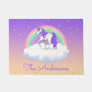 Pretty Purple Sweet Dreams Rainbow Unicorn Doormat