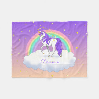 Pretty Purple Sweet Dreams Rainbow Unicorn Fleece Blanket