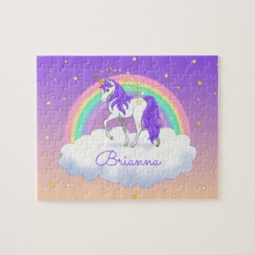 Pretty Purple Sweet Dreams Rainbow Unicorn Jigsaw Puzzle