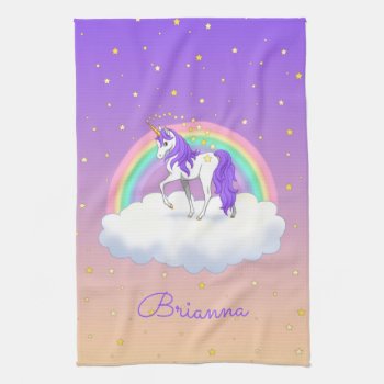 Pretty Purple Sweet Dreams Rainbow Unicorn Kitchen Towel by Fun_Forest at Zazzle