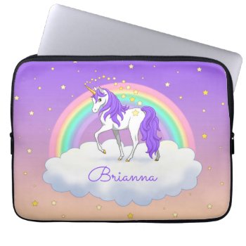 Pretty Purple Sweet Dreams Rainbow Unicorn Laptop Sleeve by Fun_Forest at Zazzle