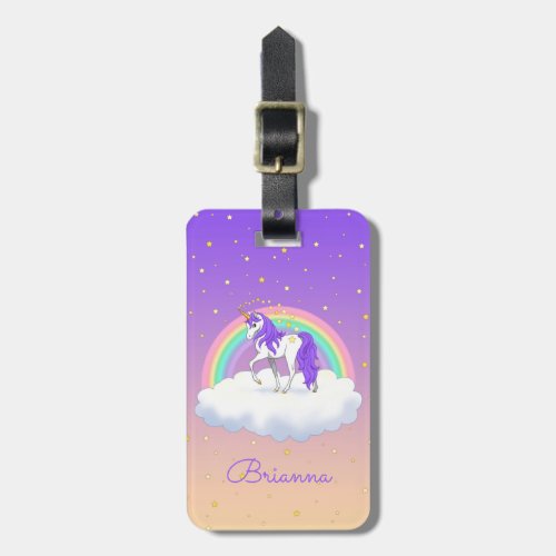 Pretty Purple Sweet Dreams Rainbow Unicorn Luggage Tag