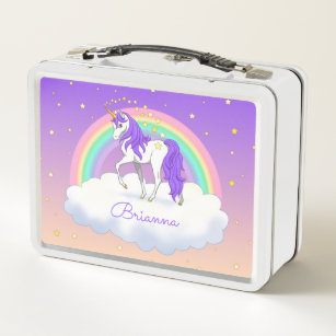 Pretty Purple Sweet Dreams Rainbow Unicorn Metal Lunch Box