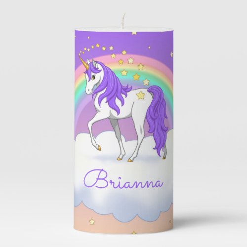 Pretty Purple Sweet Dreams Rainbow Unicorn Pillar Candle