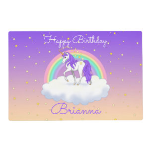 Pretty Purple Sweet Dreams Rainbow Unicorn Placemat