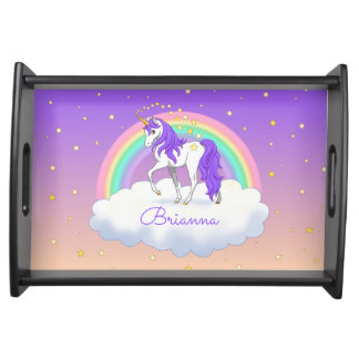 Pretty Purple Sweet Dreams Rainbow Unicorn Serving Tray