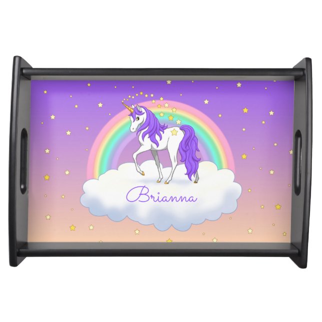 Pretty Purple Sweet Dreams Rainbow Unicorn Serving Tray (Front)
