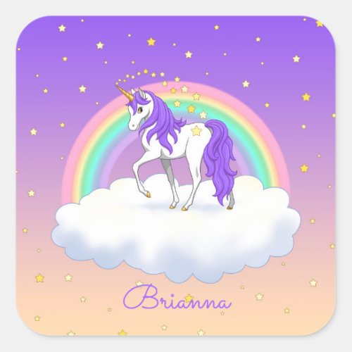 Pretty Purple Sweet Dreams Rainbow Unicorn Square Sticker