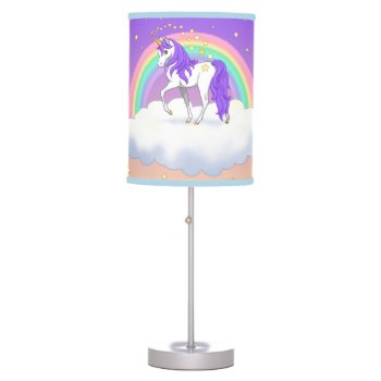 Pretty Purple Sweet Dreams Rainbow Unicorn Table Lamp by Fun_Forest at Zazzle