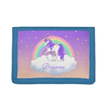 Pretty Purple Sweet Dreams Rainbow Unicorn Trifold Wallet by Fun_Forest at Zazzle