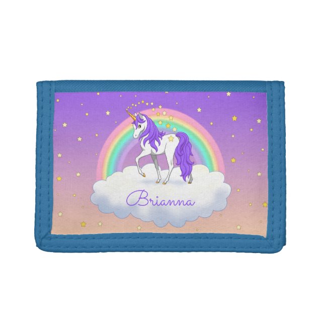 Pretty Purple Sweet Dreams Rainbow Unicorn Trifold Wallet (Front)