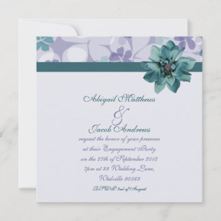 Pretty Purple & Teal Blue Flower Engagement Invite