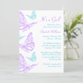 Pretty Purple Teal Butterfly Girl Baby Shower Invitation (Standing Front)