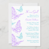 Pretty Purple Teal Butterfly Girl Baby Shower Invitation (Front)