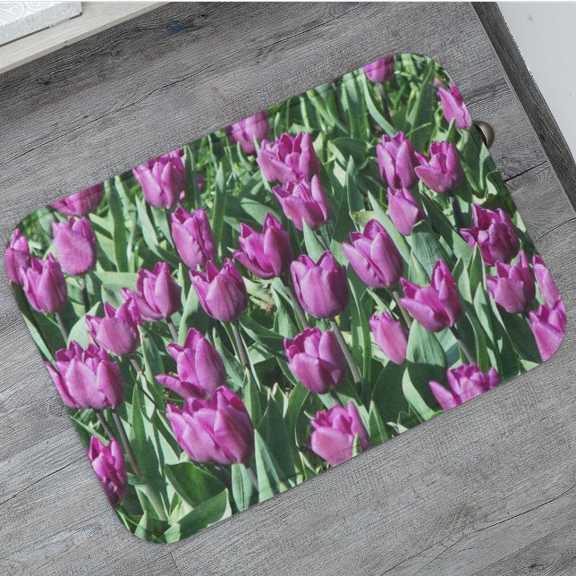 Pretty Purple Tulips Floral Bath Mat (In Situ)