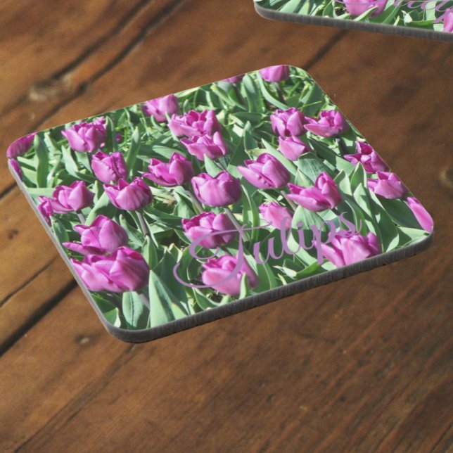 Pretty Purple Tulips Floral Beverage Coaster (In Situ)