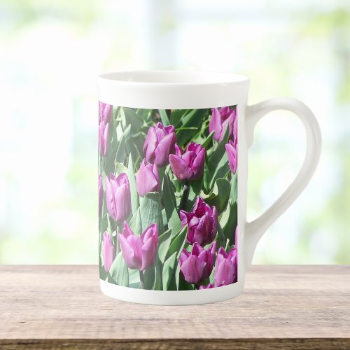 Pretty Purple Tulips Floral Bone China Mug