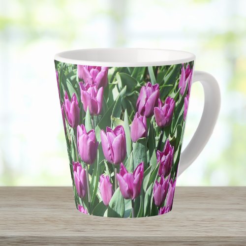 Pretty Purple Tulips Floral Latte Mug