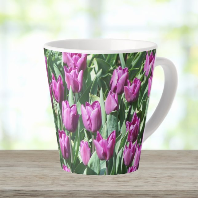 Pretty Purple Tulips Floral Latte Mug (In Situ)