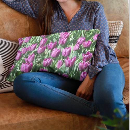 Pretty Purple Tulips Floral Lumbar Pillow