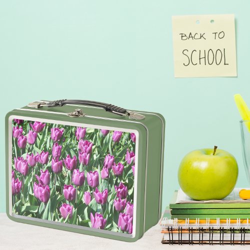 Pretty Purple Tulips Floral Metal Lunch Box