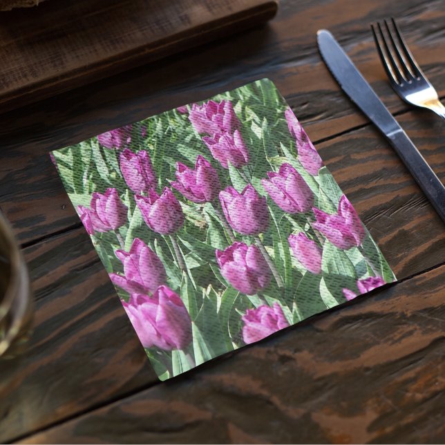 Pretty Purple Tulips Floral Napkins (In Situ Table)