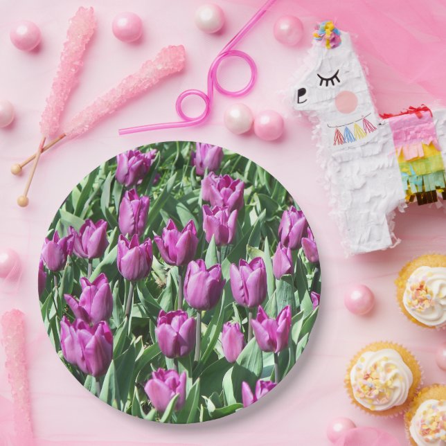 Pretty Purple Tulips Floral Paper Plates (Party)
