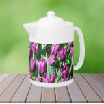 Pretty Purple Tulips Floral Teapot<br><div class="desc">White ceramic teapot with lid that features the photo image of a garden of pretty,  purple Tulip blooms. A lovely,  floral design!</div>