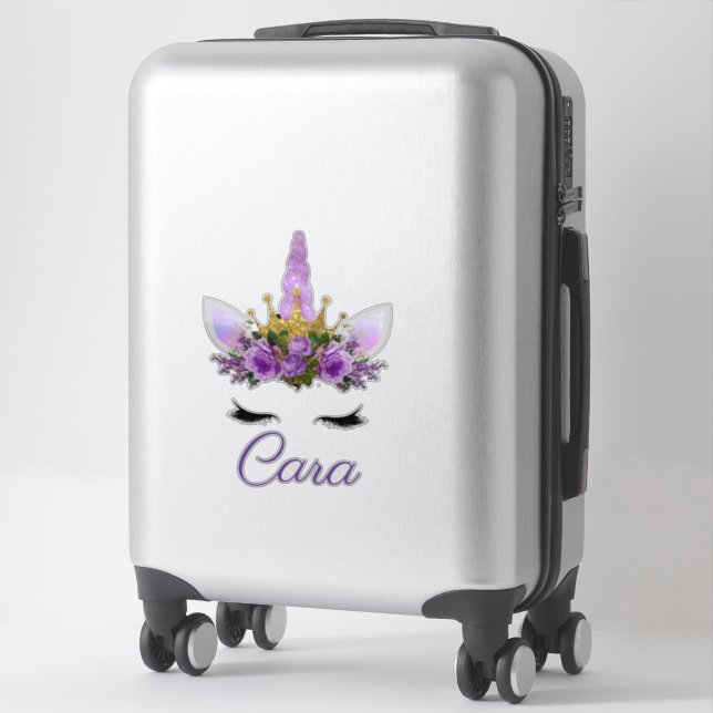 Pretty Purple Unicorn|Sparkly Gold Glitter Crown Sticker (Suitcase)