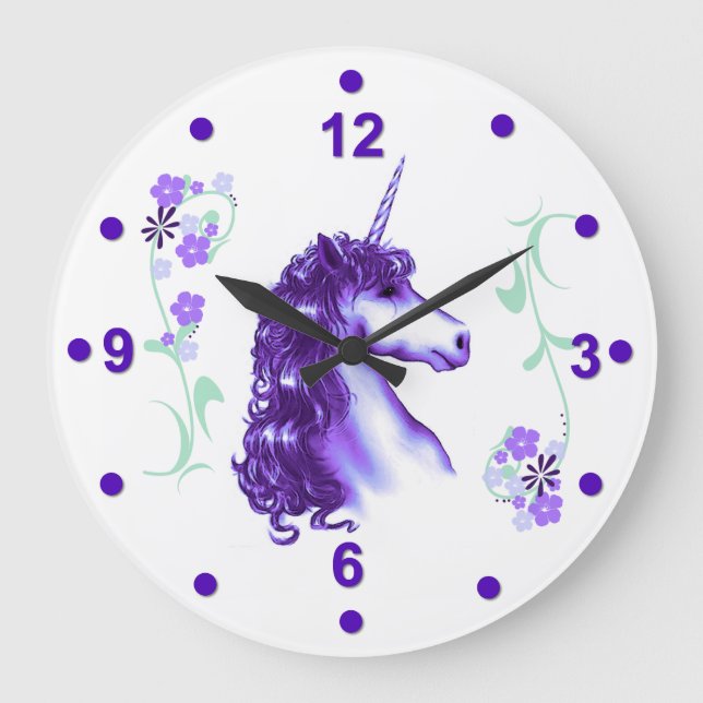 Pretty Purple Unicorn Wall Clock (Front)