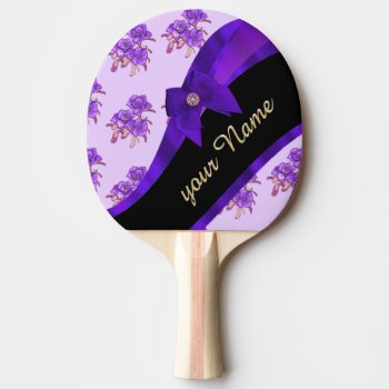 Pretty Purple Vintage Floral Flower Pattern Ping Pong Paddle by monogramgiftz at Zazzle