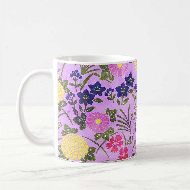 Pretty Purple Vintage Flower Pattern Coffee Mug (Left)