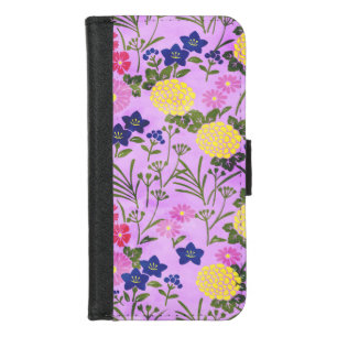 Pretty Purple Vintage Flower Pattern iPhone 8/7 Wallet Case