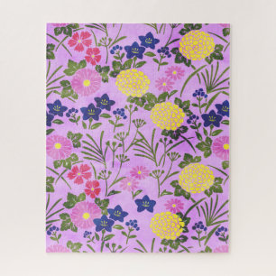 Pretty Purple Vintage Flower Pattern Jigsaw Puzzle