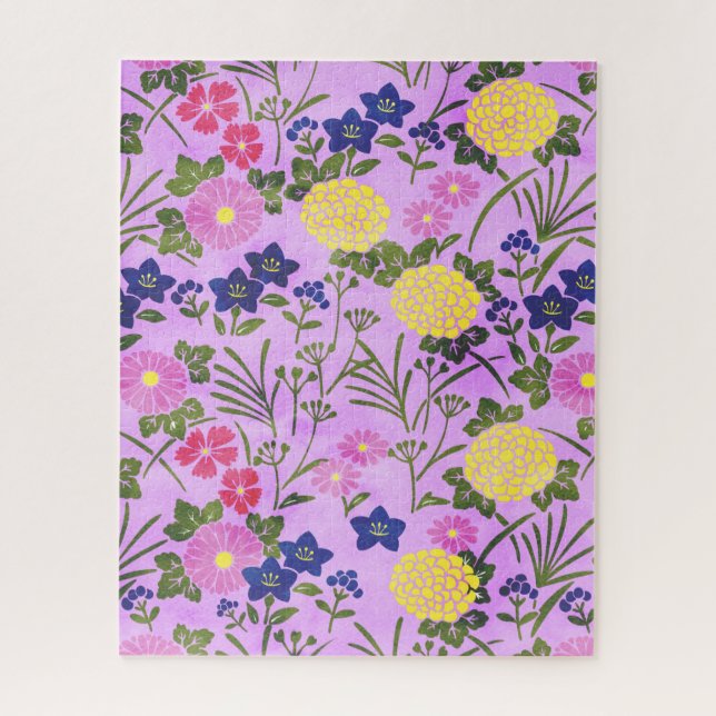 Pretty Purple Vintage Flower Pattern Jigsaw Puzzle (Vertical)