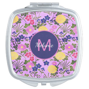 Pretty Purple Vintage Flower Pattern Personalised Compact Mirror