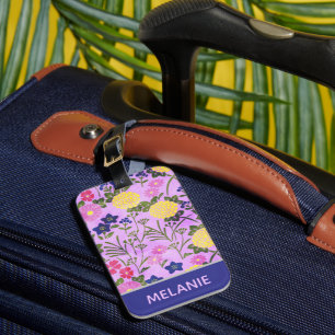 Pretty Purple Vintage Flower Pattern Personalised Luggage Tag