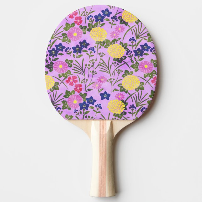 Pretty Purple Vintage Flower Pattern Ping Pong Paddle (Front)