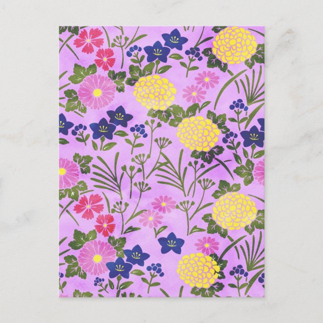 Pretty Purple Vintage Flower Pattern Postcard (Front)