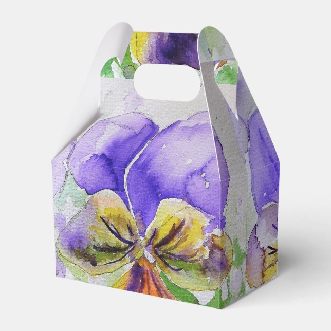 Pretty Purple Viola Floral Wedding Cake Favor Box (Front Side)