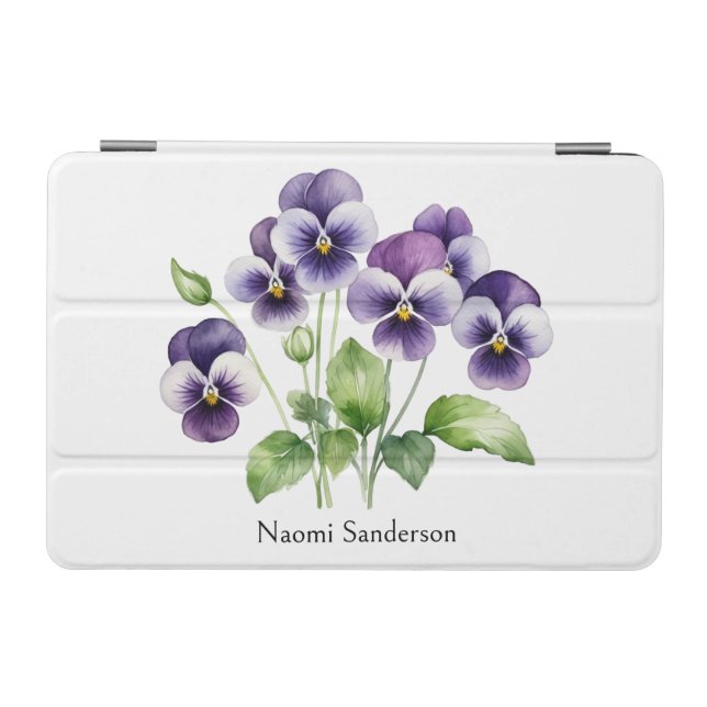 Pretty Purple Violets Watercolor Spring Flowers iPad Mini Cover (Horizontal)