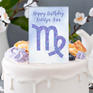 Pretty Purple Virgo Astrology Sign Custom Birthday Cake Topper