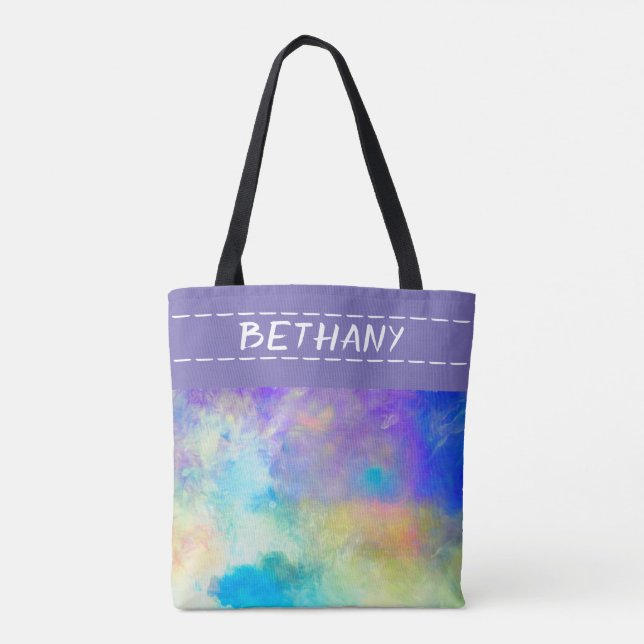 pretty purple watercolor artistic personalized  tote bag (Back)