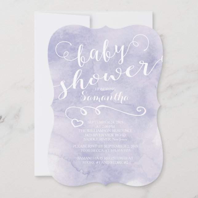 Pretty Purple Watercolor Baby Shower Invitation (Front)