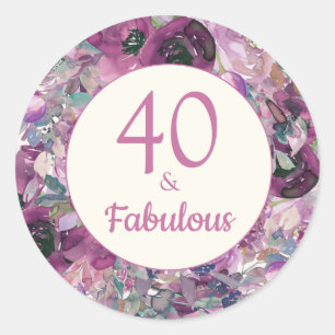 Pretty Purple Watercolor Floral 40 Fabulous Classic Round Sticker