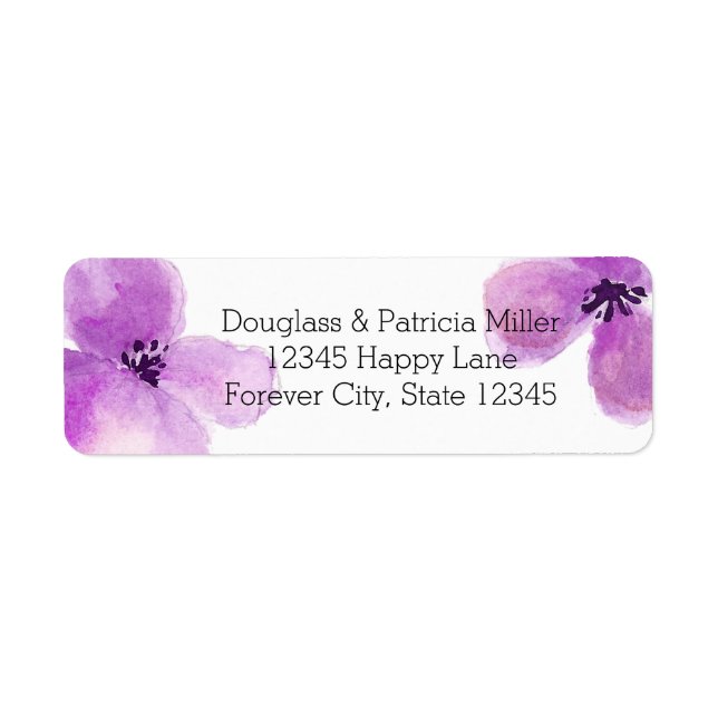 Pretty Purple Watercolor Floral Label (Front)